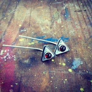 Image of Almandine Garnet Edgy Triangle Earrings