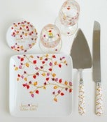 Image of Personalized Japanese Lantern Flower Toasting Flutes, Ring Dish and Cake Cutting set--5 Piece Custom