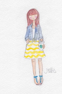 Image of REDHEAD + YELLOW SKIRT - WATERCOLOR