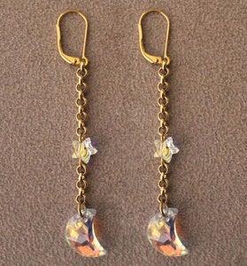 Image of Crescent Moon and Star Earrings Gold Plated Leverback