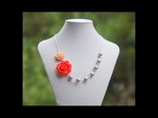 Image of Coral Rose and Peach Rose Asymmetrical Necklace with Large Grey Swarovski Pearls - NA001