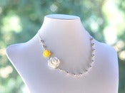 Image of Dainty White and Yellow Roses and Gray Swarovski Pearl Asymmetrical Necklace - NA003