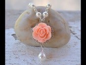 Image of Peach Rose Bridesmaid Pearl Necklace with White Swarovski Teardrop Pearl - NC005