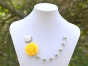 Image of Yellow Rose Grey Pearl Asymmetrical Statement Necklace - NA010