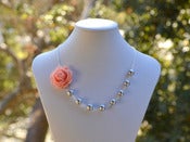 Image of Pink Rose and Gray Pearl Necklace Asymmetrical Necklace - NA032
