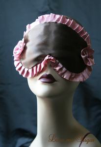Image of CHARLOTTE satin sleep mask in chocolate and pink with Swarovski crystals