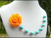 Image of Tangerine Orange Rose and Turquoise Beaded Chunky Asymmetrical Necklace - NA044