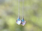 Image of Long Silver Calla Lily Flower Petal and Turquoise Bead Chain Dangle Earrings - EFA001