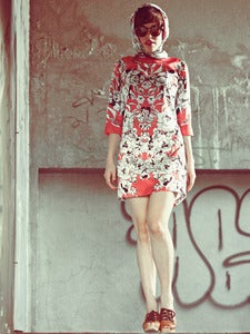 Image of Magnolia printed semi-long sleeve (Tangerine)