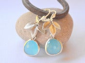Image of Ocean Blue Teardrop and Silver Leaf Dangle Earrings - EFA045