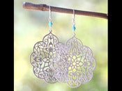 Image of Large Matte Silver Filigree Teardrop and Turquoise Dangle Earrings - EFA010