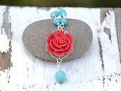 Image of Red Rose and Turquoise Teardrop Beaded Necklace - NC012