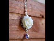 Image of Ivory Rose and Crystal Teardrop Necklace - NC014