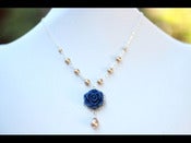 Image of Lovely Navy Blue Rose and Vintage Gold Swarovski Pearl Bridesmaid Necklace - NC015