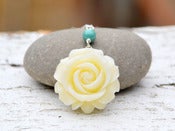 Image of Vintage Style Ivory Rose and Jade Green Swarovski Pearl Necklace and Matching Earrings Set - NC016