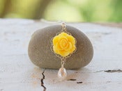 Image of Yellow Rose and White Swarovski Pearl Teardrop Necklace - NC020