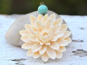 Image of Large Ivory Flower and Jade Green Swarovski Pearl Statement Necklace in Antique Brass - NC024
