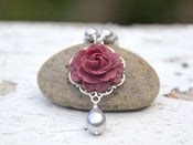 Image of Burgundy Rose and Grey Swarovski Pearl Teardrop Necklace - NC027