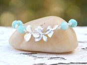 Image of Cascading Silver Orchid and Aqua Amazonite Beaded Bracelet - BFA002