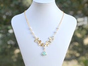 Image of Aqua Teardrop and Cascading Orchid Unique Necklace with White Swarovski Pearls in Gold - NF001