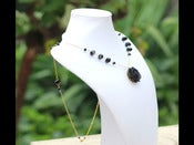 Image of Black Rose and Gold Long Necklace with Black Glass Crystals - NF007