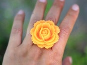 Image of Tangerine Orange Rose Statement Antique Brass Filigree Ring - Adjustable - RI005