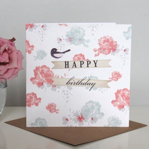 Image of Vintage Floral 'Happy Birthday' Card