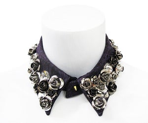 Image of Plum brocade with rosettes and crystals