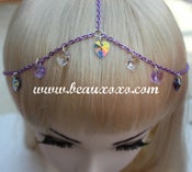 Image of Chain Head Piece Chain Headdress Triple Stranded Purple Chain Swarovski Heart Hair Jewellery