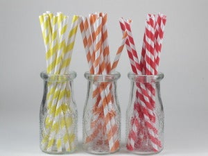 Image of Citrus Coloured Striped Paper Straws