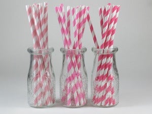 Image of Assorted Pink Striped Paper Straws