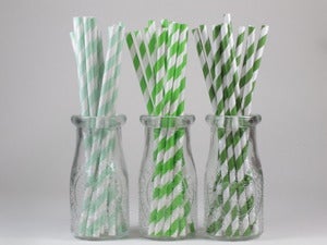 Image of Assorted Green Striped Paper Straws