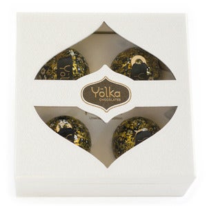 Image of Four Black Foil Ornaments <br> in a White Gift Box