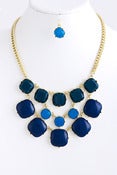 Image of  Square Bubble Necklace and Earrings: Navy