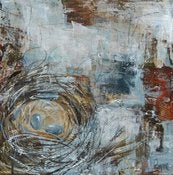 Image of Original painting by Melissa Payne Baker - 10"x 10" Nest in Rust and Blue