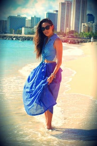 Image of Sky Blue Origami Maxi Skirt - Asymmetric Skirt, Long Skirt - S 