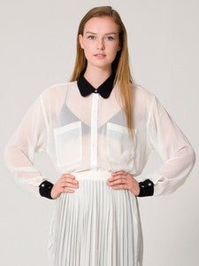 Image of American Apparel chiffon white button up shirt with contrast detailing ONE SIZE