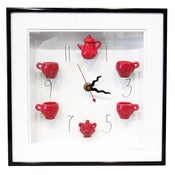Image of Red Tea Set Clock with Numbers by Carlos Silva