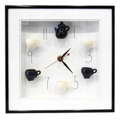 Image of Black & White Tea Set Clock with Numbers by Carlos Silva