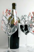 Image of Black and White Trees with Autumn Leaves--Set of 2 Hand Painted Wine Glasses