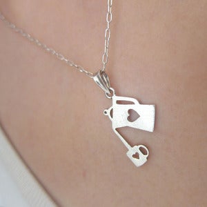 Image of Coffee Necklace for coffee lovers- Handmade Silver Heart Necklace