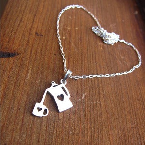 Image of Coffee Necklace for coffee lovers- Handmade Silver Heart Necklace