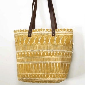 Image of Mustard Yellow Market Weave Screen-Printed Tote Bag