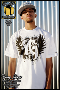 Image of "YG WINGS SILVER FOIL" Mens Tee (White)