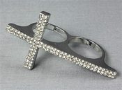 Image of Silver and Rhinestone Double Cross Earrings 