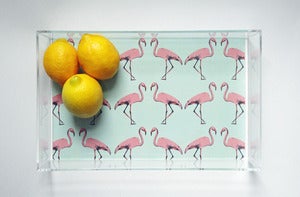 Image of Mint Flamingo Lucite Tray with Handles