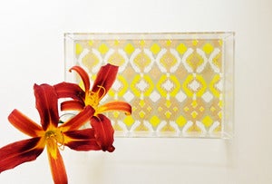 Image of Yellow // Gold Ikat Lucite Tray with Handles