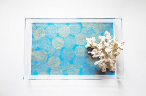 Image of Turquoise // Gold Mums Lucite Tray with Handles