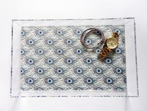 Image of Peacock Feathers Lucite Tray with Handles