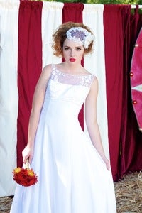 Image of MARCELLE-Beaded Bridal Bandeau with Silk Chiffon Flower